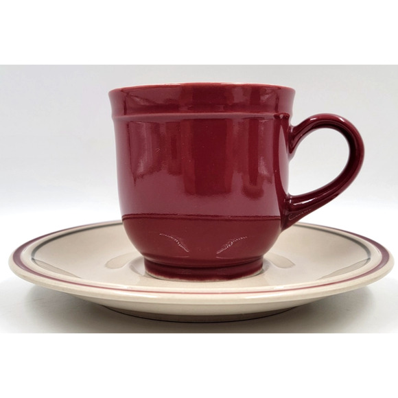 Newcor Regency Williamsburg Cup & Saucer Set Japan Red Floral Stoneware Set of 2 - Picture 11 of 16